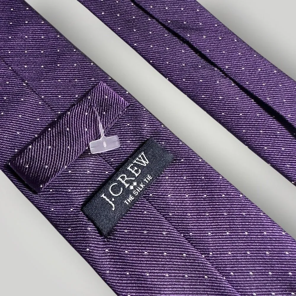 J.CREW Tie Silk Tie 100% Silk Skinny Tie Purple Polka dot NWOT